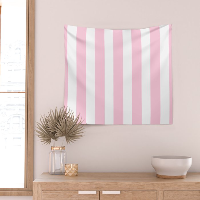 Pink & White Vertical Stripes Wall Tapestry Gallery Image 2