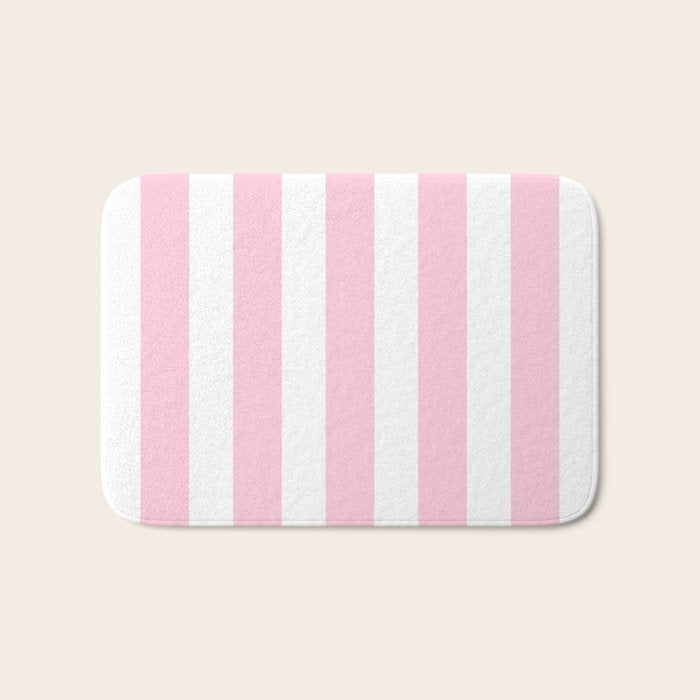 Pink & White Vertical Stripes Bath Mat Gallery Image 1