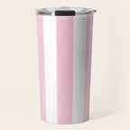 Pink & White Vertical Stripes Travel Mug Gallery Image 1