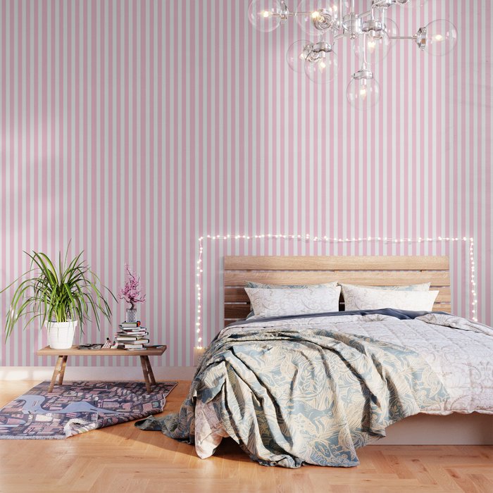 Pink & White Vertical Stripes Wallpaper Gallery Image 1