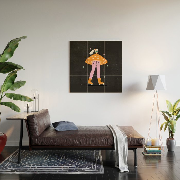 Mushroom Roller girl in Space Wood Wall Art Gallery Image 2