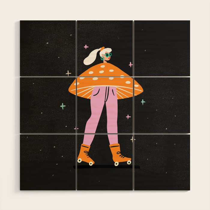 Mushroom Roller girl in Space Wood Wall Art Gallery Image 1