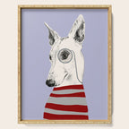 Portrait of a greyhound dog with a monocle Serving Tray Gallery Image 1