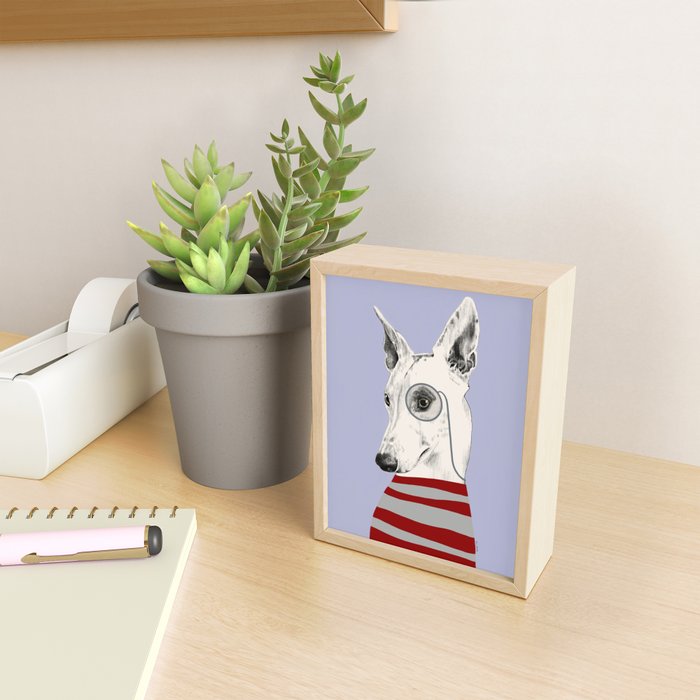 Portrait of a greyhound dog with a monocle Mini Art Print Gallery Image 2