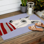 Portrait of a greyhound dog with a monocle Outdoor Rug Gallery Image 2