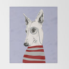 Portrait of a greyhound dog with a monocle Throw Blanket Gallery Image 2