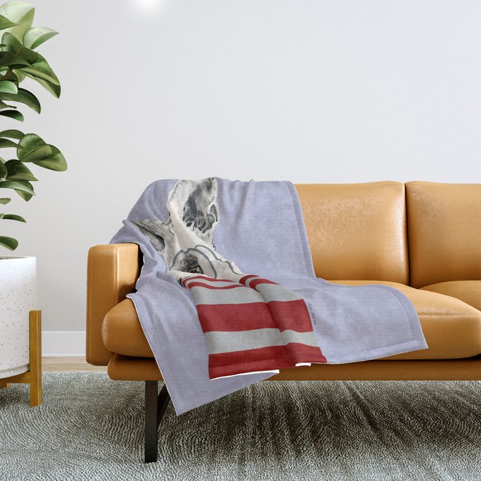 Portrait of a greyhound dog with a monocle Throw Blanket Gallery Image 1