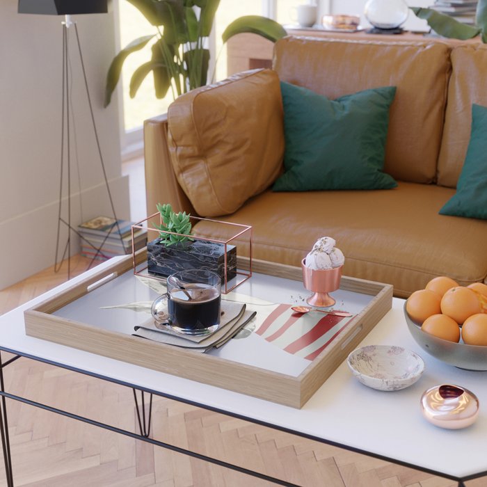 Portrait of a greyhound dog with a monocle Serving Tray Gallery Image 2