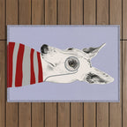 Portrait of a greyhound dog with a monocle Outdoor Rug Gallery Image 1