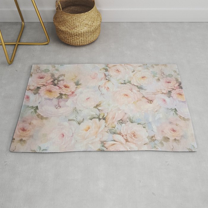 Vintage romantic blush pink ivory elegant rose floral Rug Gallery Image 1