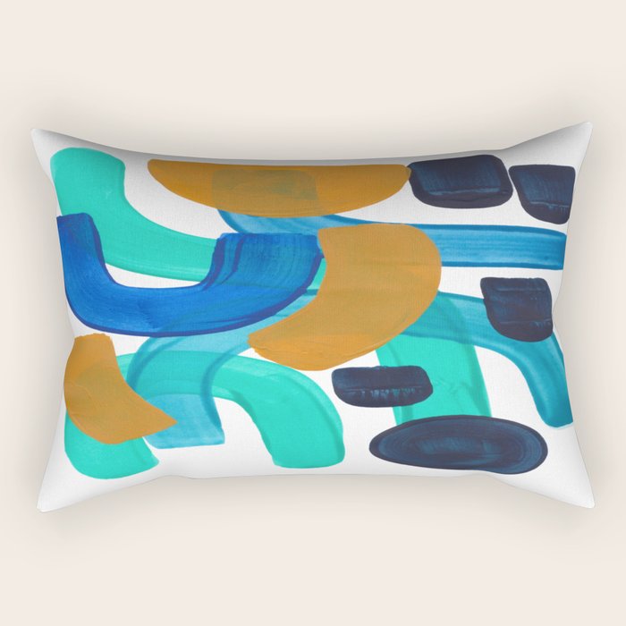 Minimalist Abstract Mid Century Modern Colorful Shapes Marine Green Teal Blue Yellow Pattern Rectangular Pillow Gallery Image 1