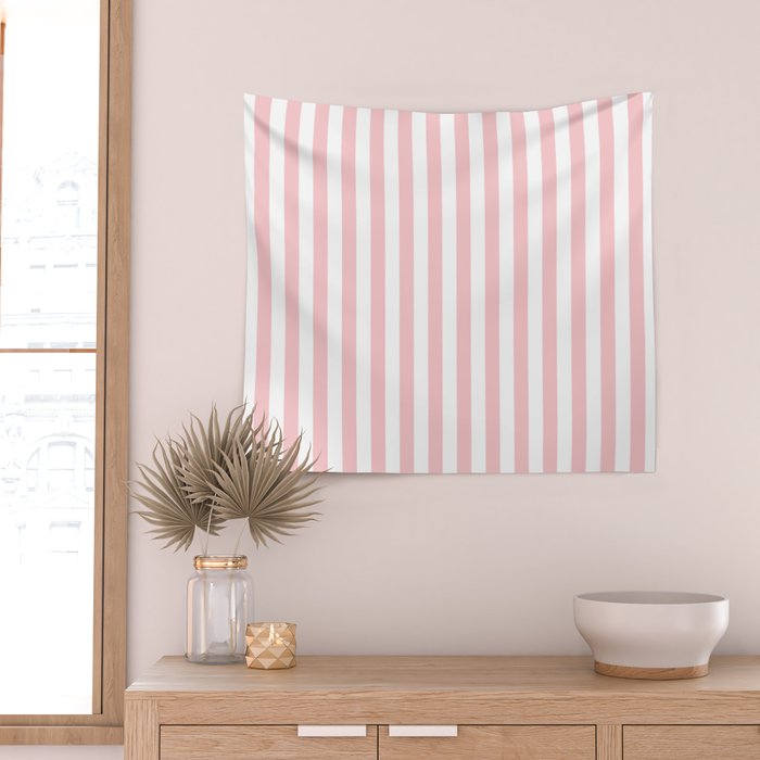 Large Classic Pink and White Stripe Pattern Wall Tapestry Gallery Image 2