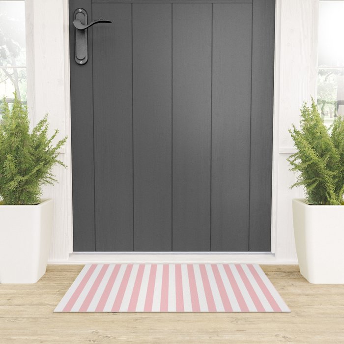 Large Classic Pink and White Stripe Pattern Welcome Mat Gallery Image 3
