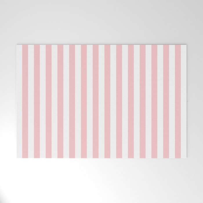 Large Classic Pink and White Stripe Pattern Welcome Mat