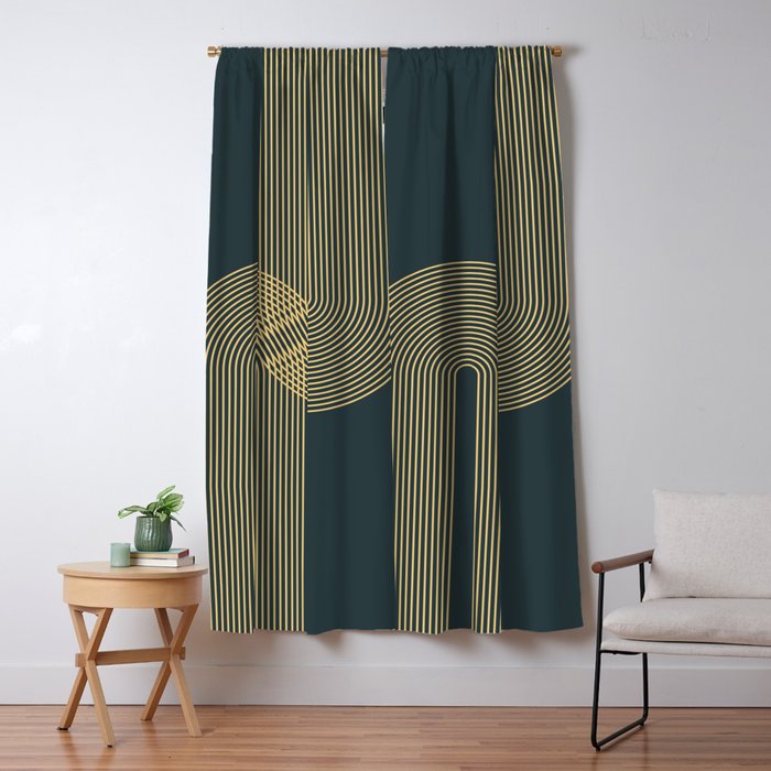 Geometric Lines Rainbows 19 in Slate Blue Gold Window Curtain Gallery Image 1