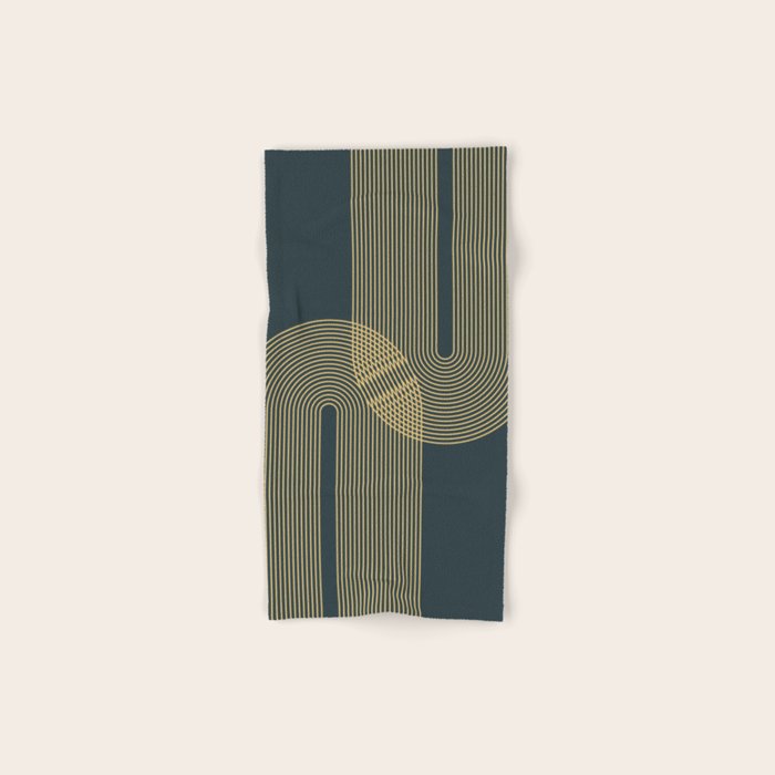 Geometric Lines Rainbows 19 in Slate Blue Gold Bath Towel Gallery Image 1