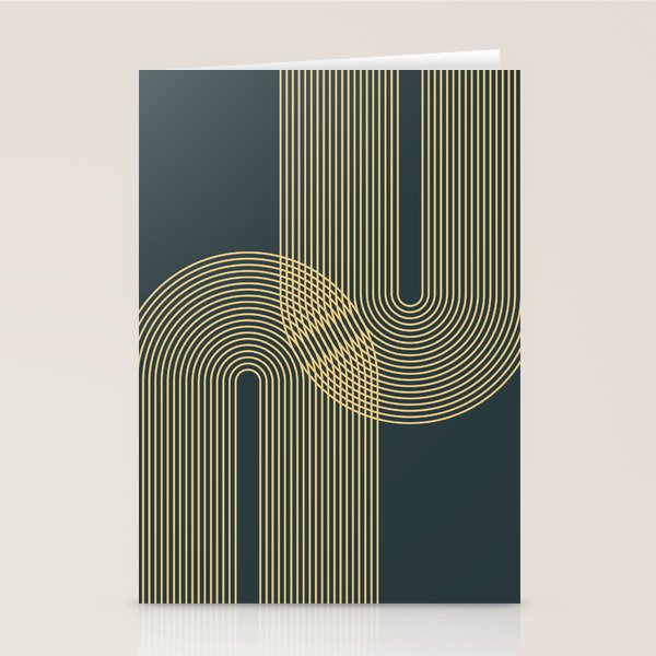 Geometric Lines Rainbows 19 in Slate Blue Gold Stationery Card Gallery Image 1