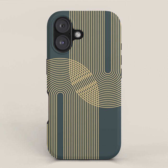Geometric Lines Rainbows 19 in Slate Blue Gold iPhone Case Gallery Image 1