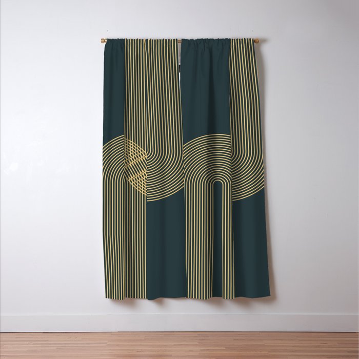 Geometric Lines Rainbows 19 in Slate Blue Gold Window Curtain Gallery Image 3
