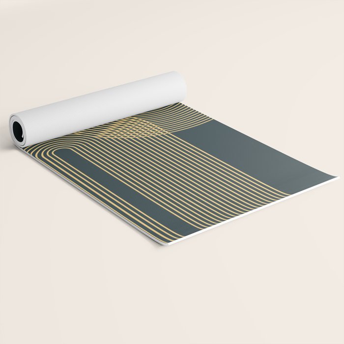 Geometric Lines Rainbows 19 in Slate Blue Gold Yoga Mat Gallery Image 2