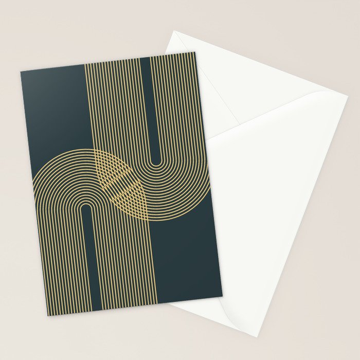 Geometric Lines Rainbows 19 in Slate Blue Gold Stationery Card Gallery Image 2