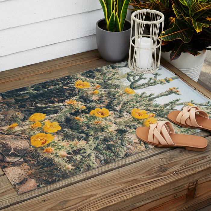 Buckhorn Cholla Cactus Flowers Outdoor Rug Gallery Image 2
