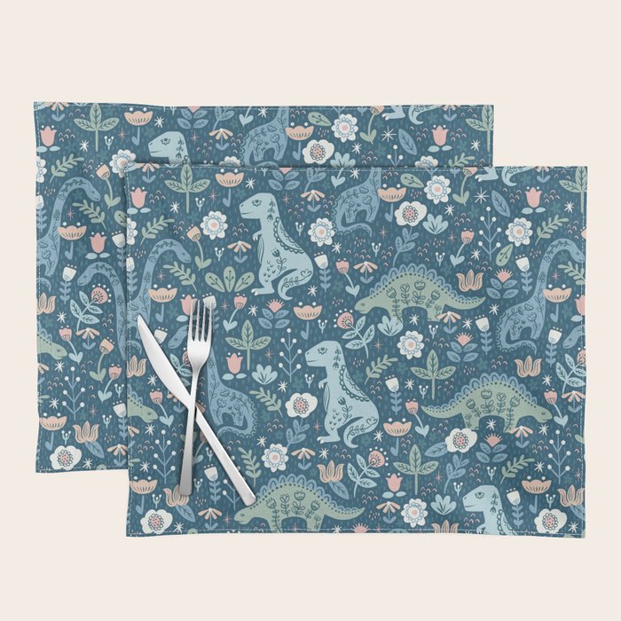 Folk Dinosaurs in Blue Placemat Gallery Image 1