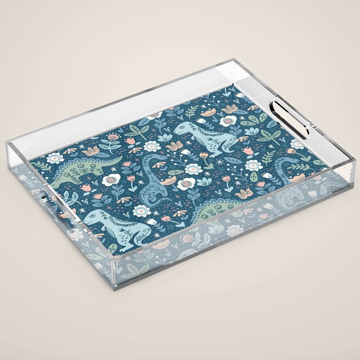 Folk Dinosaurs in Blue Acrylic Tray Gallery Image 1
