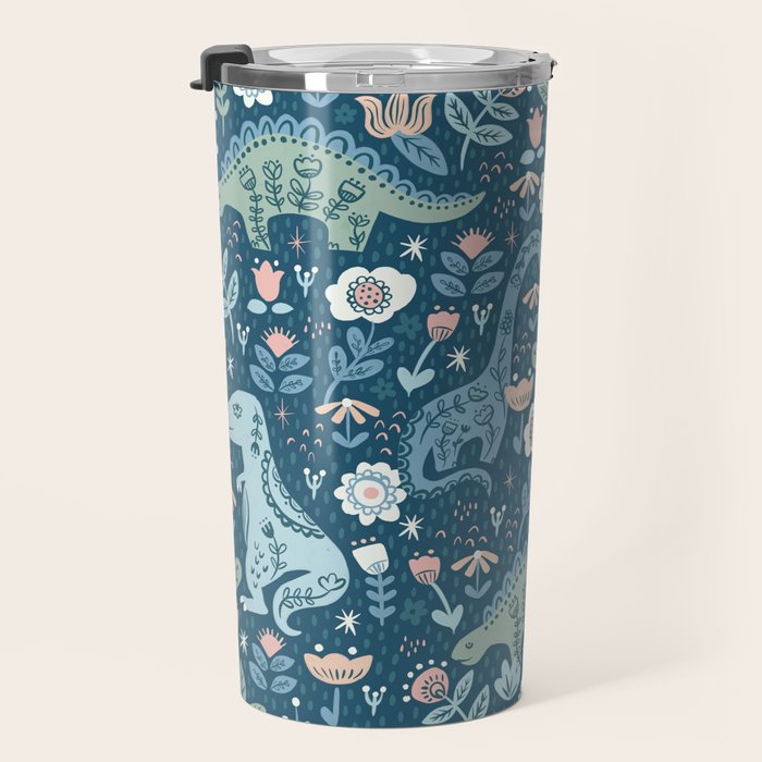 Folk Dinosaurs in Blue Travel Mug Gallery Image 3