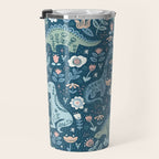 Folk Dinosaurs in Blue Travel Mug Gallery Image 3