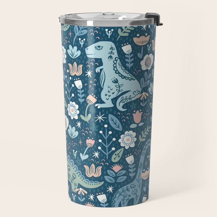 Folk Dinosaurs in Blue Travel Mug Gallery Image 2
