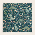 Folk Dinosaurs in Blue Wood Wall Art Gallery Image 1
