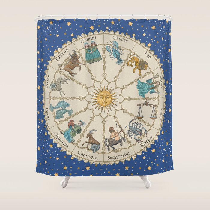 Vintage Astrology Zodiac Wheel Shower Curtain Gallery Image 1