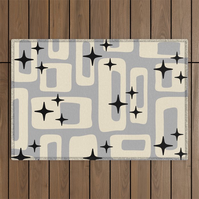 Retro Mid Century Modern Abstract Pattern 576 Gray Black Outdoor Rug Gallery Image 1