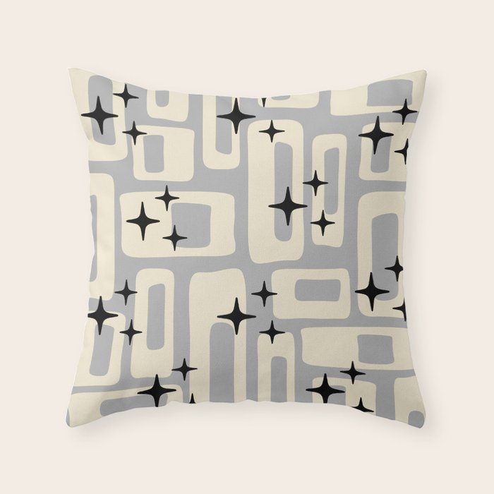 Retro Mid Century Modern Abstract Pattern 576 Gray Black Throw Pillow Gallery Image 1