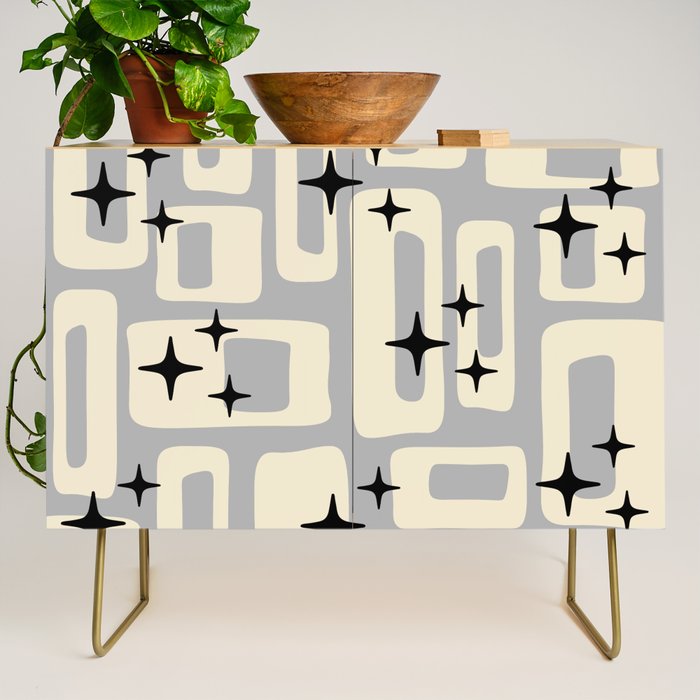 Retro Mid Century Modern Abstract Pattern 576 Gray Black Credenza Gallery Image 1