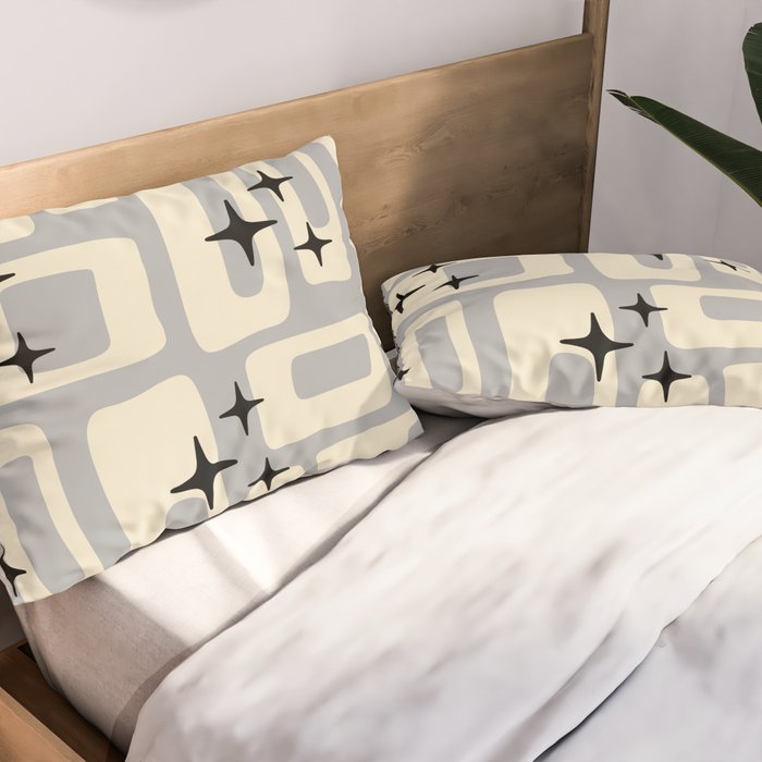 Retro Mid Century Modern Abstract Pattern 576 Gray Black Pillow Sham Gallery Image 2