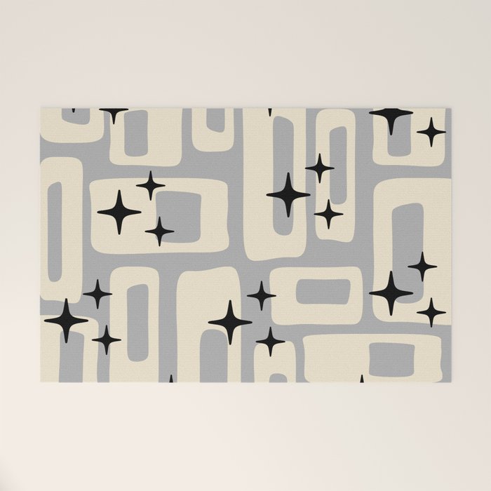 Retro Mid Century Modern Abstract Pattern 576 Gray Black Welcome Mat Gallery Image 1