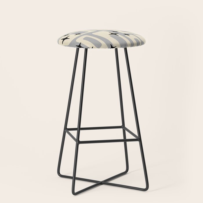 Retro Mid Century Modern Abstract Pattern 576 Gray Black Stool Gallery Image 1