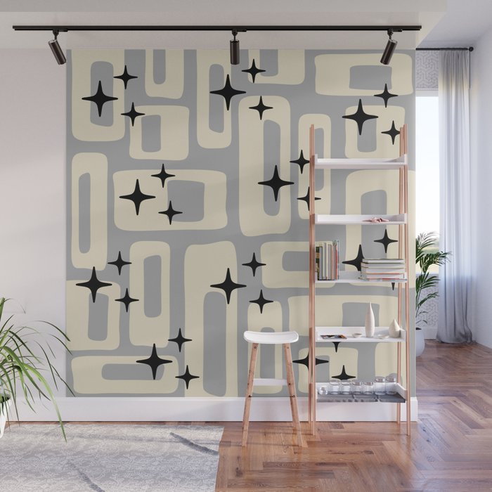 Retro Mid Century Modern Abstract Pattern 576 Gray Black Wall Mural Gallery Image 1