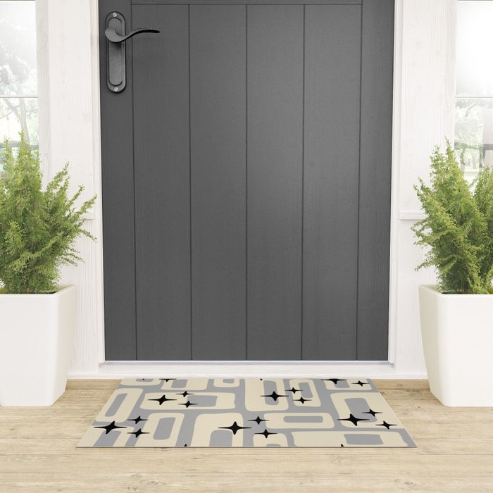 Retro Mid Century Modern Abstract Pattern 576 Gray Black Welcome Mat Gallery Image 3