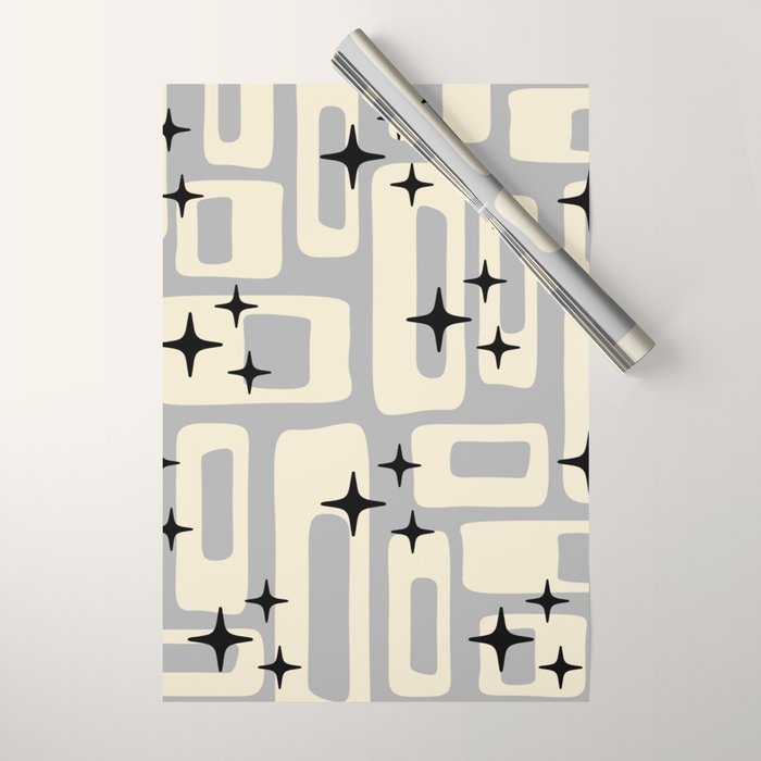 Retro Mid Century Modern Abstract Pattern 576 Gray Black Wrapping Paper Gallery Image 1