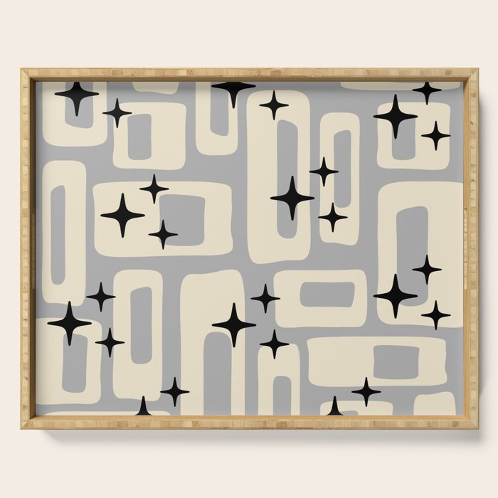 Retro Mid Century Modern Abstract Pattern 576 Gray Black Serving Tray Gallery Image 1