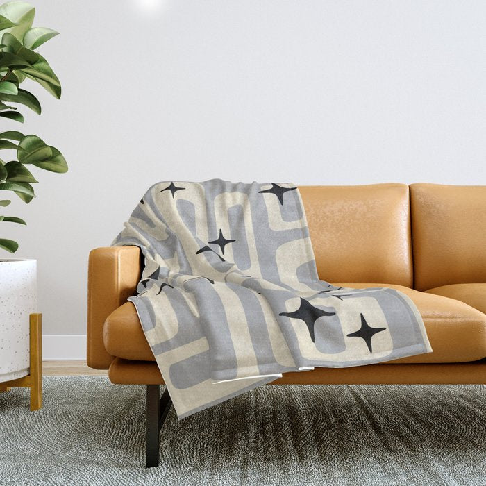 Retro Mid Century Modern Abstract Pattern 576 Gray Black Throw Blanket Gallery Image 1