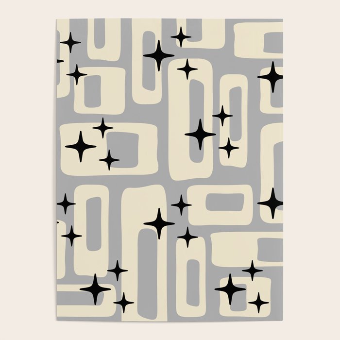 Retro Mid Century Modern Abstract Pattern 576 Gray Black Poster Gallery Image 1