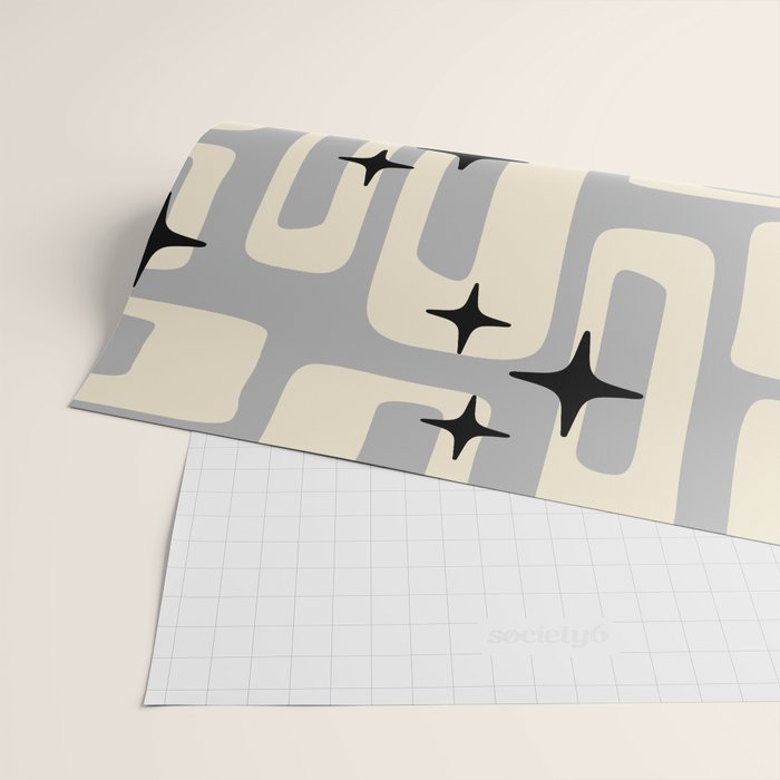 Retro Mid Century Modern Abstract Pattern 576 Gray Black Wrapping Paper Gallery Image 2