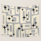 Retro Mid Century Modern Abstract Pattern 576 Gray Black Wall Tapestry Gallery Image 4