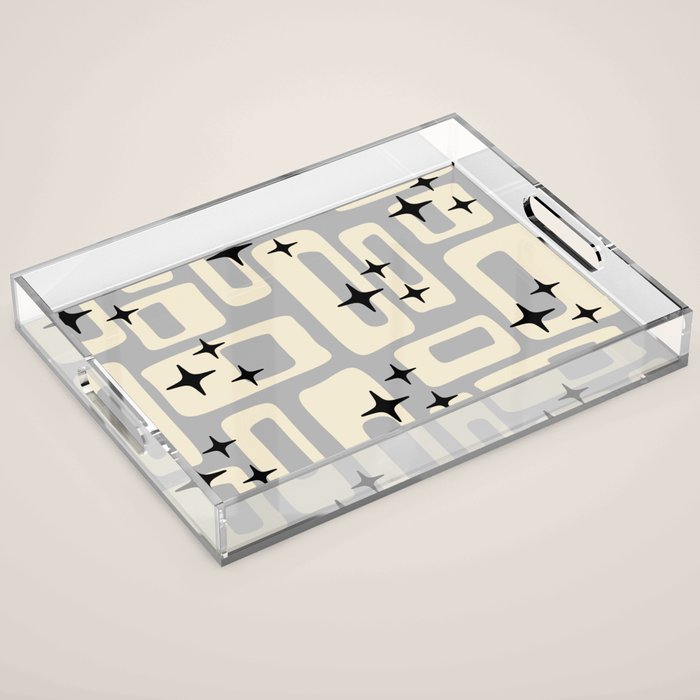 Retro Mid Century Modern Abstract Pattern 576 Gray Black Acrylic Tray Gallery Image 1