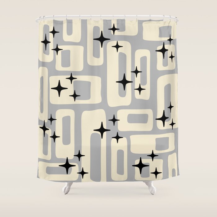 Retro Mid Century Modern Abstract Pattern 576 Gray Black Shower Curtain Gallery Image 1