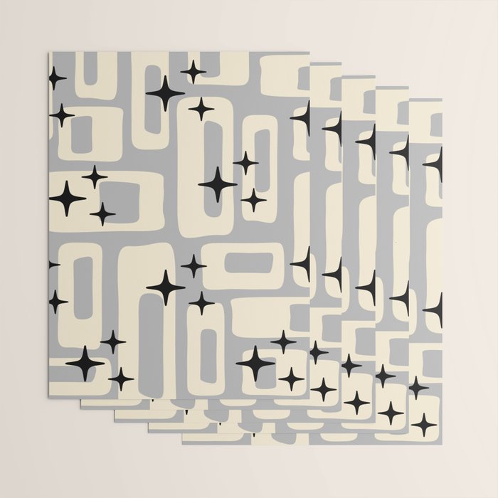 Retro Mid Century Modern Abstract Pattern 576 Gray Black Wrapping Paper Gallery Image 3